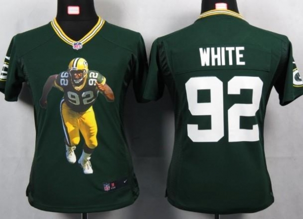 Cheap Women Nike Green Bay Packers 92 White Green Portrait Fashion Game Jersey