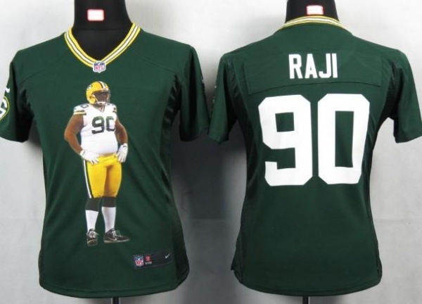 Cheap Women Nike Green Bay Packers 90 Raji Green Portrait Fashion Game Jersey