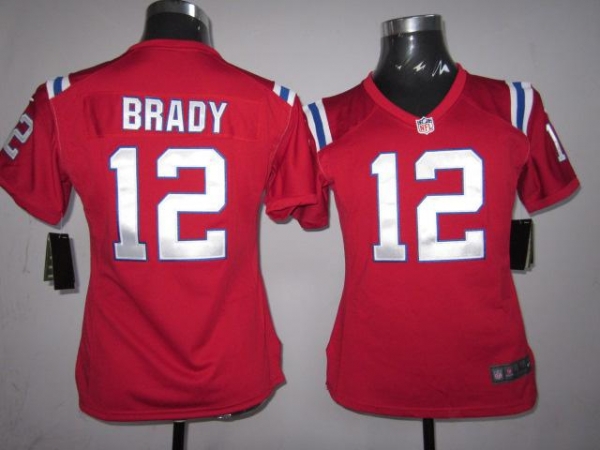 Cheap Women Nike New England Patriots #12 Brady Red Nike NFL Jersey