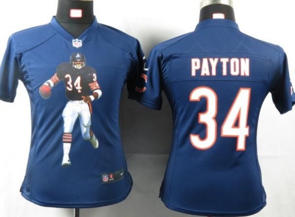 Cheap Womens Nike Chicago Bears 34 Payton Blue Portrait Fashion Game Jersey