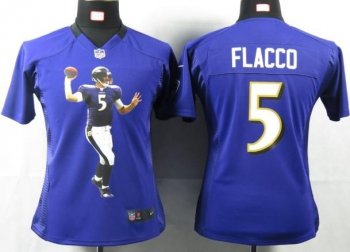 Cheap Womens Nike Baltimore Ravens 5 Flacco Purple Portrait Fashion Game Jersey