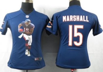 Cheap Womens Nike Chicago Bears 15 Marshall Blue Portrait Fashion Game Jersey