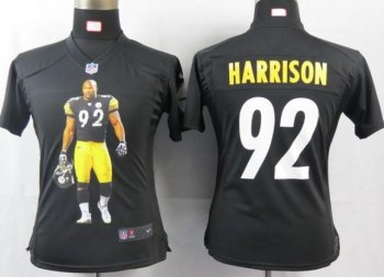 Cheap Womens Nike Pittsburgh Steelers 92 Harrison Black Portrait Fashion Game Jersey