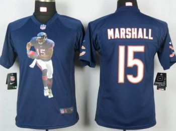 Kids Nike Chicago Bears 15 Marshall Blue Portrait Fashion Game Jersey Cheap