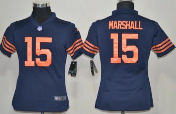 Kids Nike Chicago Bears 15 Marshall Dark Blue Nike NFL Jerseys Orange Number Cheap