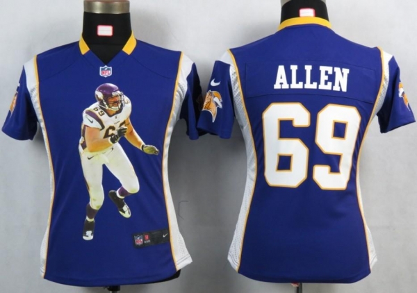 Cheap Womens Nike Minnesota Vikings 69 Allen Purple Portrait Fashion Game Jersey