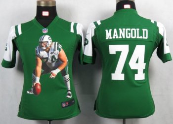 Cheap Womens Nike New York Jets 74 Mangold Green Portrait Fashion Game Jerseys