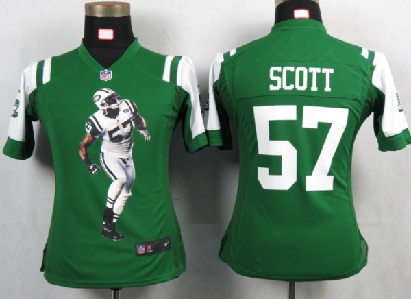 Cheap Womens Nike New York Jets 57 Scott Green Portrait Fashion Game Jerseys