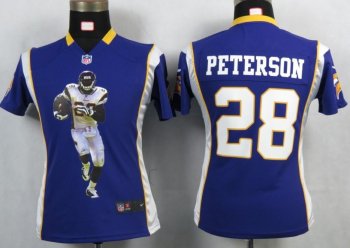 Cheap Womens Nike Minnesota Vikings 28 Peterson Purple Portrait Fashion Game Jersey