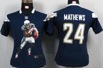 Cheap Womens Nike San Diego Charger 24 Mathews Blue Portrait Fashion Game Jerseys