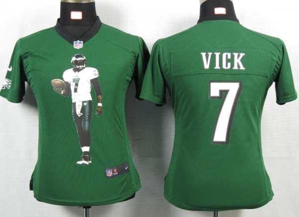 Cheap Women Nike Philadelphia Eagles 7 Vick Green Portrait Fashion Game Jersey