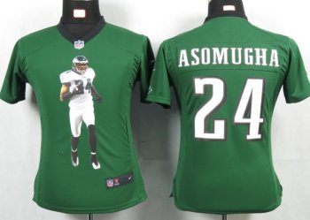 Cheap Women Nike Philadelphia Eagles 24 Asomugha Green Portrait Fashion Game Jersey