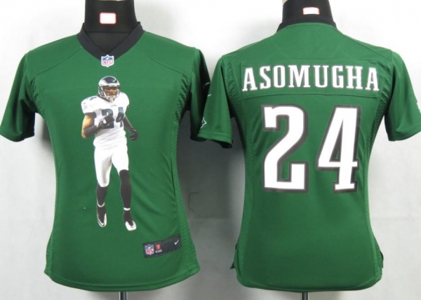 Cheap Women Nike Philadelphia Eagles 24 Asomugha Green Portrait Fashion Game Jersey