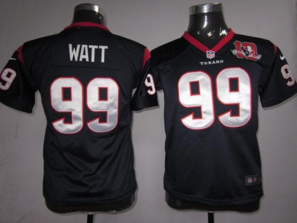 Kids Nike Houston Texans 99 Watt Blue Nike NFL Jerseys W 10th Patch Cheap