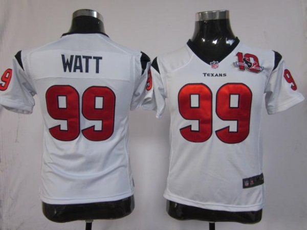 Kids Nike Houston Texans 99 Watt White Nike NFL Jerseys W 10th Patch Cheap