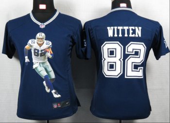 Cheap Womens Nike Dallas Cowboys 82 Witten Blue Portrait Fashion Game Jersey