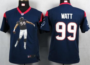 Kids Nike Houston Texans 99 Watt Blue Portrait Fashion Game Jerseys Cheap