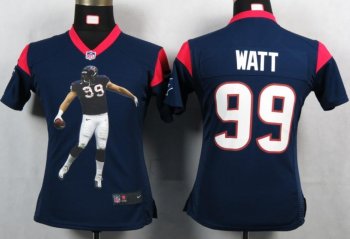 Cheap Womens Nike Houston Texans 99 Watt Blue Portrait Fashion Game Jerseys