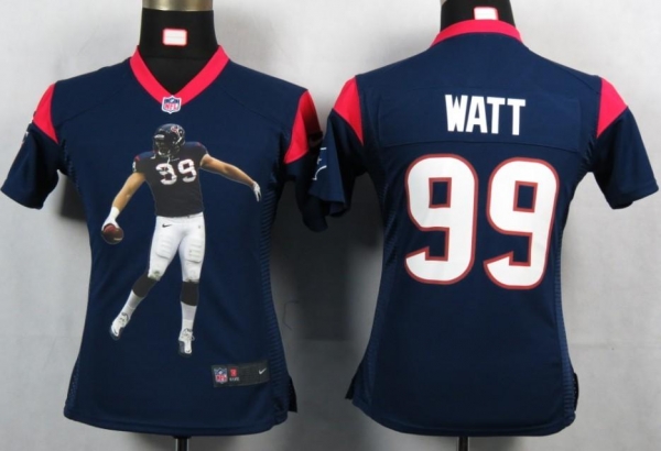 Cheap Womens Nike Houston Texans 99 Watt Blue Portrait Fashion Game Jerseys