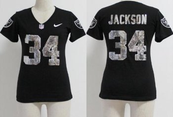 Cheap Women Nike Oakland Raiders 34 Jackson Black Handwork Sequin lettering Fashion NFL Jerseys