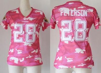 Cheap Women Nike Minnesota Vikings 28 Adrian Peterson Pink Camo Fashion NFL Jerseys 2013 New