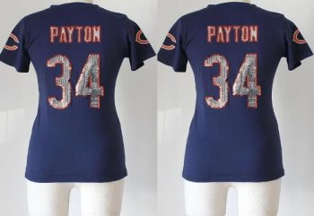 Cheap Women Nike Chicago Bears 34 Walter Payton Blue Handwork Sequin lettering Fashion NFL Jersey