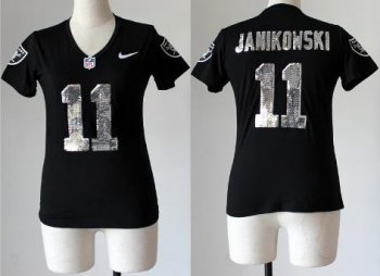 Cheap Womens Nike Oakland Raiders 11 Sebastian Janikowski Black Handwork Sequin lettering Fashion NFL Jerseys