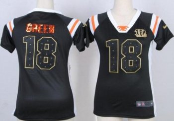 Cheap Women Nike Cincinnati Bengals 18 A.J.Green Black Handwork Sequin Name Fashion NFL Jersey