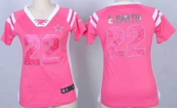 Cheap Women Nike Dallas Cowboys 22 E.SMITH Pink Handwork Sequin Name Fashion NFL Jersey