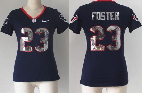 Cheap Women Nike Houston Texans 23 Arian Foster Blue Handwork Sequin lettering Fashion NFL Jerseys