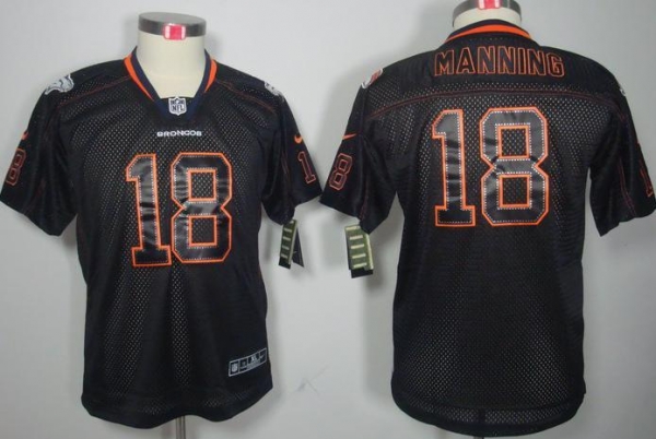 Kids Nike Denver Broncos 18# Peyton Manning Lights Out Black NFL Jerseys Cheap