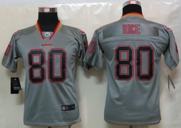 Kids Nike San Francisco 49ers 80 Jerry Rice Grey Lights Out Elite NFL Jerseys Cheap