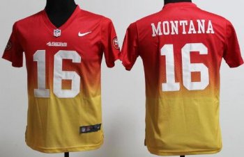 Kids Nike San Francisco 49ers 16 Joe Montana Red Gold Drift Fashion II Elite NFL Jerseys Cheap