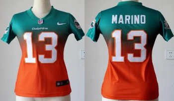 Cheap Women Nike Miami Dolphins 13 Dan Marinos Green Orange Elite Drift Fashion II NFL Jerseys