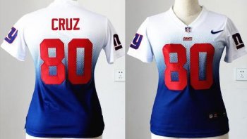 Cheap Women Nike New York Giants 80 Victor Cruz White Blue Elite Drift Fashion II NFL Jerseys