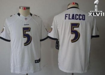 Kids Nike Baltimore Ravens 5 Joe Flacco Limited White 2013 Super Bowl NFL Jersey Cheap