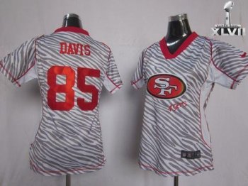 Cheap Women Nike San Francisco 49ers 85 Vernon Davis Zebra 2013 Super Bowl NFL Jersey