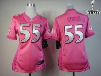 Cheap Women Nike Baltimore Ravens 55 Terrell Suggs Pink Be Luv D Fashion 2013 Super Bowl NFL Jersey