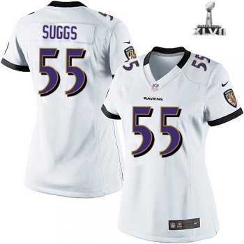 Cheap Women Nike Baltimore Ravens 55 Terrell Suggs White 2013 Super Bowl NFL Jersey