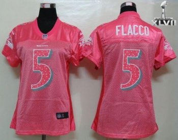 Cheap Women Nike Baltimore Ravens 5 Joe Flacco Pink Sweetheart Womens 2013 Super Bowl NFL Jersey