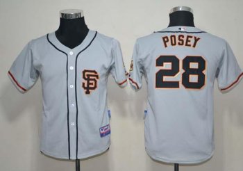 Kids San Francisco Giants 28 Buster Posey Grey Cool Base MLB Jersey SF Style Cheap