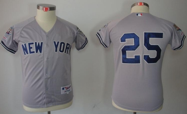 Kids New York Yankees 25 Mark Teixeira Grey MLB Jerseys 2009 World Series Patch Cheap