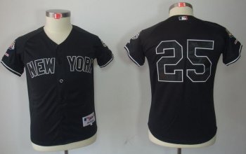 Kids New York Yankees 25 Mark Teixeira Black MLB Jerseys 2009 World Series Patch Cheap