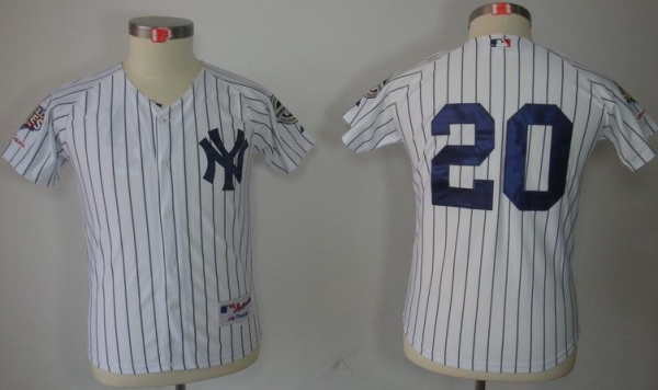 Kids New York Yankees 20 Jorge Posada White(Black Strip) MLB Jerseys 2009 World Series Patch Cheap