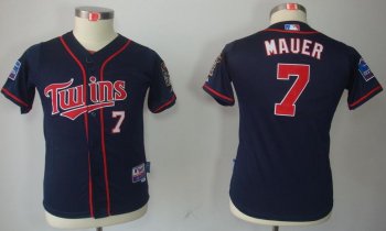 Kids Minnesota Twins 7 Joe Mauer Blue MLB Jerseys Cheap