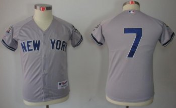 Kids New York Yankees 7 Mickey Mantle Grey MLB Jerseys 2009 World Series Patch Cheap