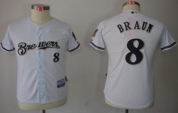 Kids Milwaukee Brewers 8# Ryan Braun White MLB Jersey Cheap