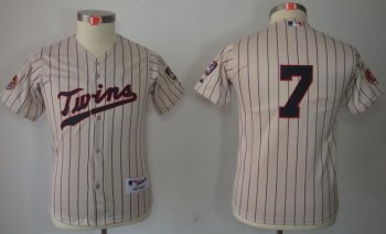 Kids Minnesota Twins 7 Joe Mauer Cream MLB Jerseys 50th Patch Cheap