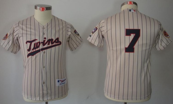 Kids Minnesota Twins 7 Joe Mauer Cream MLB Jerseys 50th Patch Cheap