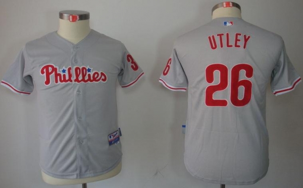 Kids Philadelphia Phillies 26 Chase Utley Grey MLB Jerseys Cheap